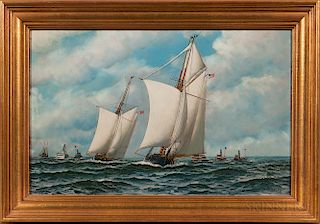 Antonio Nicolo Gasparo Jacobsen (Danish/American, 1850-1921)  The Schooner Yachts Dauntless