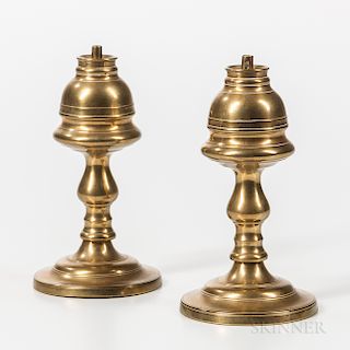 Pair of Brass Whale Oil Lamps