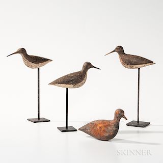 Four Carved and Painted Shorebird Decoys