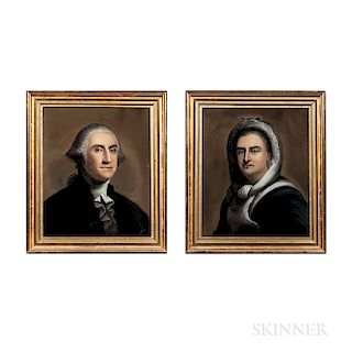 Pair of Reverse Paintings on Glass of George and Martha Washington