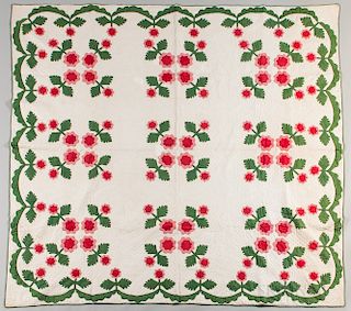 Hand-stitched Floral Applique Quilt