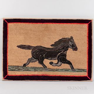 Large Hooked Rug with Trotting Horse