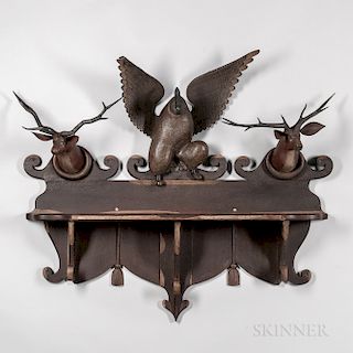 Large Deer and Eagle Carved and Painted Shelf