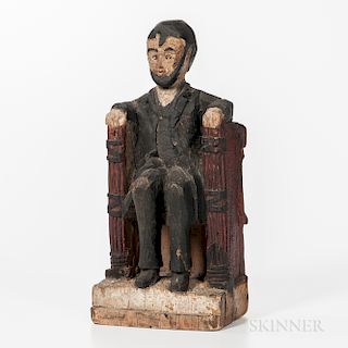 Carved and Painted Pine Seated Figure of Abraham Lincoln