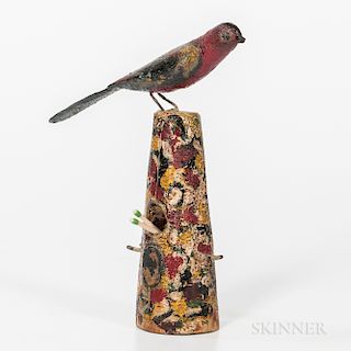 Carved and Painted Folk Art Bird Match Holder and Striker