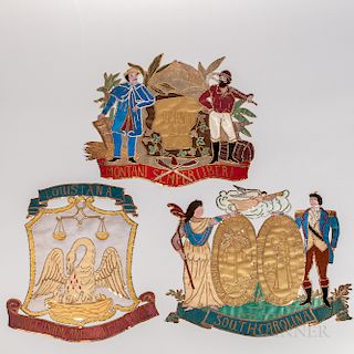 Three Silkwork, Embroidered, and Sequin-embellished State Seal Banners for South Carolina, West Virginia, and Louisiana