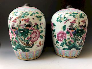 A PAIR OF CHINESE ANTIQUE  FAMILLE-ROSE VASES