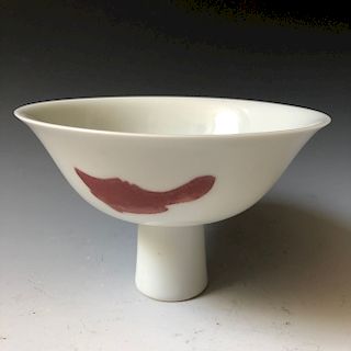 A CHINESE ANTIQUE  COPPER RED PORCELAIN STEM CUP