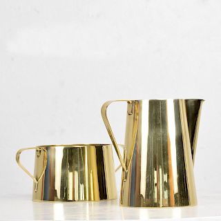 1960s Creamer and Sugar Bowl by Tommi Parzinger for Dorlyn Brass, Midcentury