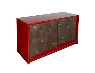 Tommi Parzinger Manner Red-Lacquered Cabinet