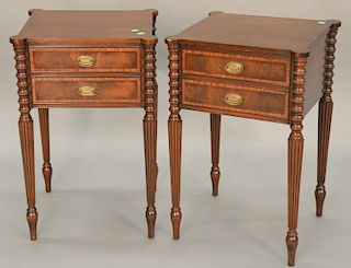 Pair of custom mahogany Sheraton style two drawer stands. 14 1/2" x 16", ht. 27 1/2 in.