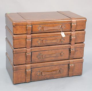 Leather faux suitcases with four drawers, Palmerhome collection, ht. 29 1/2 in., top: 19 1/2" x 35".