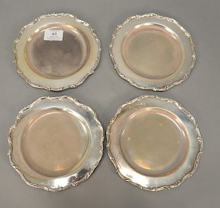 Four sterling silver bread plates, dia. 7 in., troy ounces: 26.5 in. Provenance: An Estate from 5th Avenue, New York