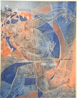 Hans Erni (B 1909), gouache on paper, abstract woman, signed and dated lower right "Erni/Fevr 64.'" Sight size 20" x 15 1/2".Provena...