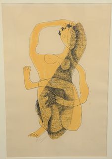 Henri Laurens (1885-1954) colored lithograph, "Femme assise a la Jambe Levee," signed in pencil "H Laurens," numbered XXI/LX, execu...