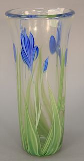 Orient and Flume art glass flower vase signed B. Sillars on base. ht. 11 1/4 in.