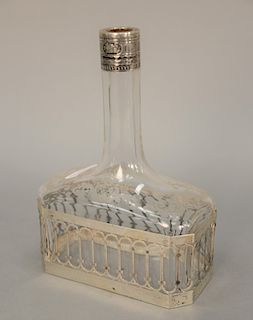 Etched crystal bottle with continental top and base. ht. 8 1/4 in.
