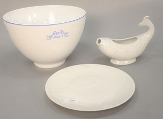 Thirteen piece lot to include porcelain group to include Dansk white porcelain fish set, gravy boat, eight plates and large oval fis...