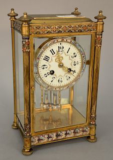 French Marti carriage clock having brass enameled case with porcelain dial. Ht. 11 1/2.