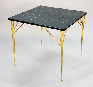Leather top card table with brass legs. ht. 28 in, top: 31 1/2" x 31 1/2". Provenance: An Estate from 5th Avenue, New York