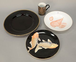 Fitz and Floyd porcelain dinner partial sets to include "Coquille" set of eight plates, eight bowls, and "Koi Pond" fish; luncheon p...
