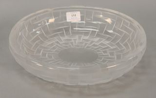 Large Lalique crystal center dish with basket weave design. 11 1/4 in. x 12 1/2 in.