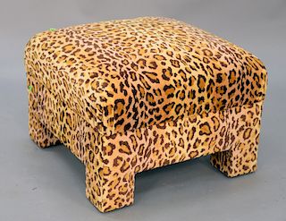 Custom upholstered footstool in leopard print, possibly scalamandre upholstery. ht. 16 in., top: 23" x 23". Provenance: An Estate fr...