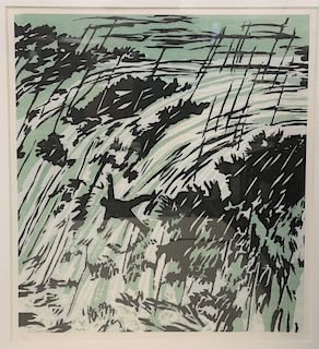 Richard Bosman (1944), colored lithograph, untitled figure abstraction, pencil signed and numbered Bosman 32/35, sight size 40" x 35...