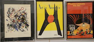 Seven framed modern lithograph prints and posters to include Chagall Vence 1954; lithograph with two figures; Calder Art in America ...