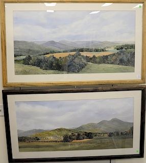 Pair of Hannah Ferenbach (1915 - 2001), water color, Mountainous Landscapes, one signed LR Ferenback 1983. sight size 21" x 45" and ...