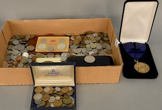 Group of foreign coins to include Mexican Olympic coins. Provenance: An Estate from 5th Avenue, New York