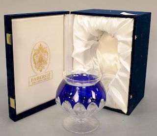 Faberge crystal caviar dish, cobalt blue and clear glass, with presentation box. Ht. 5 in.