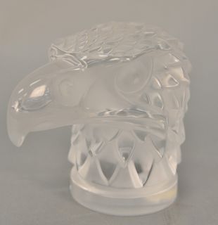 French lalique Eagle Head hood ornament, frosted and clear glass. ht. 4 1/4 in.