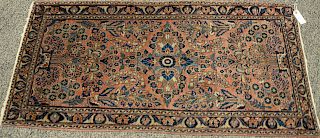 Three Oriental rugs to include an Oriental runner and Sarouk throw rug. Runner 2' 9" x 6' 7"; throw rug 2' x 4' 2"; throw rug 2'2" x 2' 9".