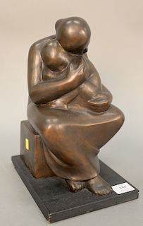 Moshe Ziffer (1902 - 1989) bronze sculpture, "Mother and Child," signed "Ziffer." ht. 13 in.