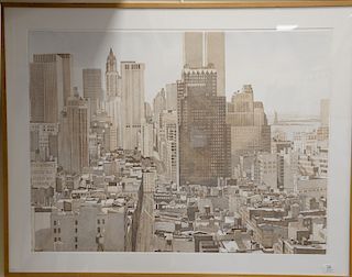 Philip Pearlstein (B1924), lithograph, "View over Soho, Lower Manhattan", pencil signed, titled and dated lower left 41/41. sheet si...