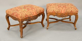 Pair of custom Louis XV style ottomans. ht. 18 in., top: 21" x 24".