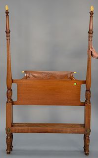 Margolis mahogany twin four post bed with gilt finials. Ht. 69 in.