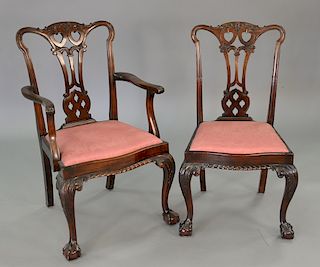 Set of six mahogany Chippendale style dining chairs, two armchairs and four side chairs. ht. 39 in.