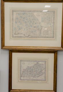 Group of seven Augustus Mitchell framed maps to include Tennessee, Virginia, Colorado, Ohio, Michigan, Georgia, and Kansas. sight sizes 12" x 15" - 20