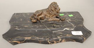 Victorian bronze lion inkwell on granite base, lion head opening to inkwell. Wd. 13 1/2 in.