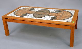 Danish Ox Art tile top coffee table, marked Ox Art 76, height 17 inches, top 29" x 53"