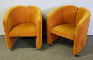 Midcentury Upholstered Lipstick Style Chairs.