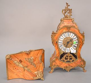Louis XV style shelf clock and shelf, inlaid case clock. Clock Ht. 22 in., Shelf Ht. 7 in.