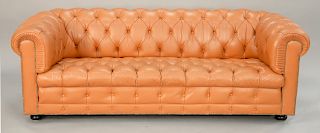 Chesterfield leather upholstered sofa (some seat wear). lg. 87 in.