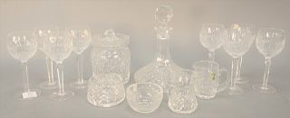 Waterford crystal group to include set of eight (Ht. 7 1/5 in.) tall stems, decanter, bowls, creamers, biscuit jars, etc.