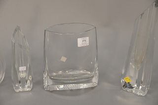 Four piece crystal group to include three Baccarat crystal vases and a Steuben decanter with stopper, marked with an "S." Ht. 8 in. ...