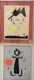 Two Joan Miro lithographs "Woman in Front of Sun" and abstract, sight size 24" x 18".
