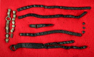Viking Bronze & Leather Horse Strap Fragments