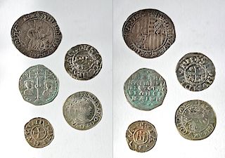 Lot of 5 Silver Coins - Byzantine & European